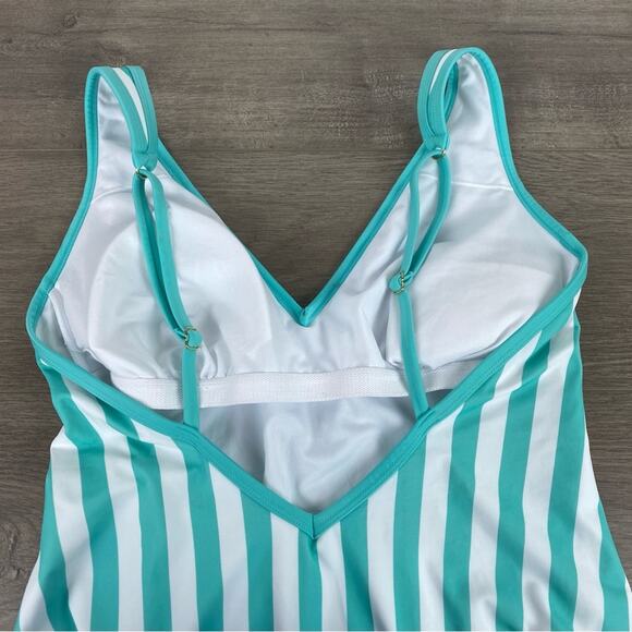 Target Kona Sol Teal&White Stripe V Neck One Piece Swimsuit Sz.XL NWOT - Picture 11 of 16